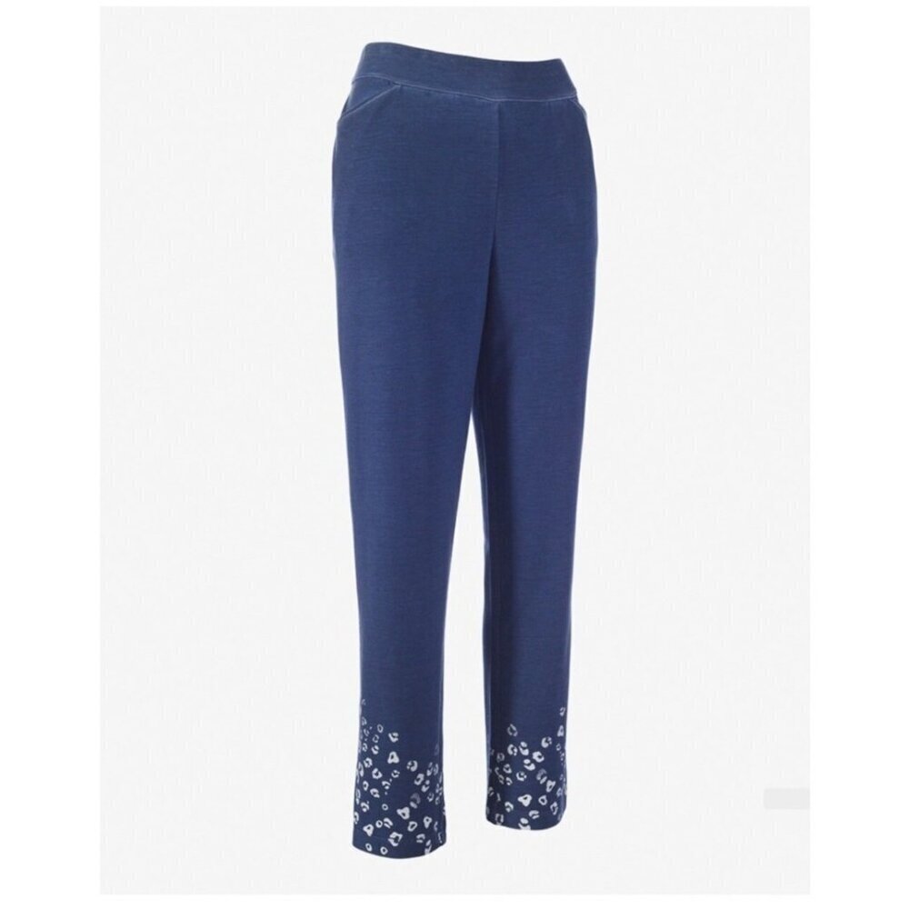 NWT Chico's Cheetah pigment dye blue longe pants size L/12